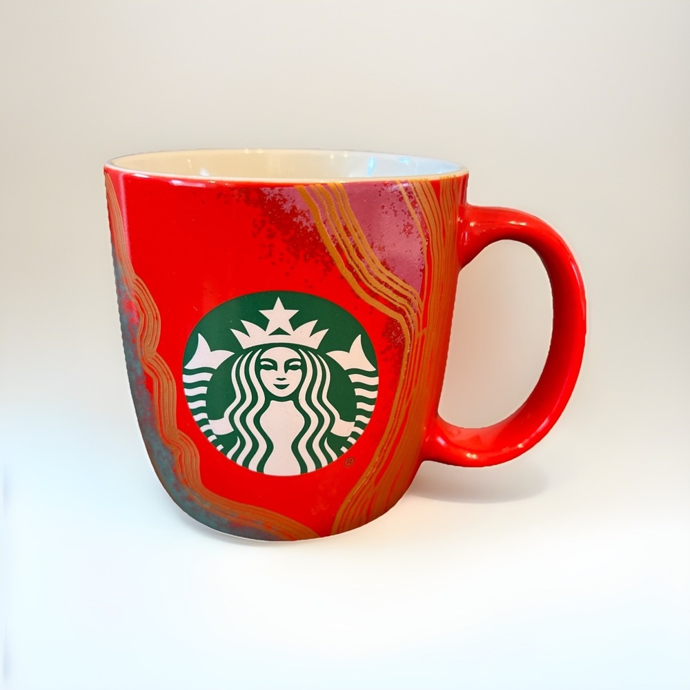 Starbucks 2021 Large Christmas Holiday Mug 18oz Red Green Gold